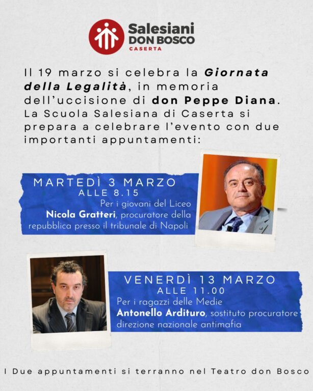 Salesiani, mese legalità don diana con Gratteri e Ardituro