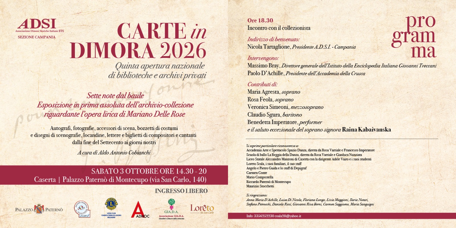 Sette note dal baule”, a Palazzo Paternò la storia della lirica attraverso la collezione di Mariano Delle Rose | Radio Caserta TV
